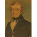 19thC British School. Half length portrait of a gentleman, watercolour, 12.5cm x 9cm