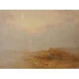 H Oliver (19th/20thC). Sheep grazing on misty moorland scene, oil on board, signed, 37cm x 49cm