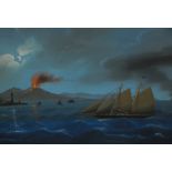 Michele Funno (act. 1830-1865). Anaconda entering the Bay of Naples at 11pm February 1846,