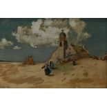 Katwyk(?) (19thC). Dutch coastal scene, oil on ceramic tile, signed, 10.5cm x 16.5cm Provenance: