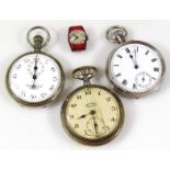 Three various silver plated pocket watches, to include Ingersoll, 5cm dia. Smith & Son Ltd, etc, and