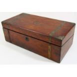 A mid 19thC mahogany and metal bound writing slope, of rectangular outline, the hinged lid revealing