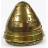 A First World War ordinance interest, brass shell noise cone fuse c.1916, 6cm high.