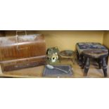 Various bygones, collectables, etc., to include an oak cased Singer Sewing Machine 46cm wide,