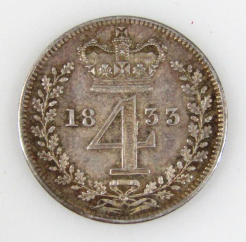 A William IV silver Maundy 4 pence piece, date 1835. (fine)