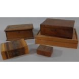 Various boxes, to include a 19thC mahogany jewellery box, 10cm high, 30cm wide, 21cm deep, abox with