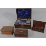 A 19thC rosewood jewellery box, with (vacant) mother of pearl cartouche and part fitted interior,