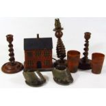 Various late 19thC and early 20thC bygones, collectables, etc., to include two 19thC horn beakers,