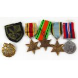 A WWII RAF Medal Group, comprising RAF cap badge, Africa, Aircrew and 1939-45 stars and campaign