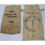 A hessian cocoa bean sack stamped Cameroon and another, various dimensions. (2)