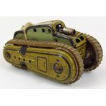 A mid 20thC DRGM German tin plate tank, with yellow and black trim with articulated front cannon,