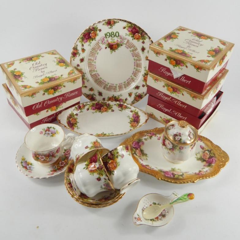 Royal Albert porcelain decorated in the Old Country Roses pattern, including tea cups and saucers,