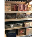 Stock and quantity of wine and other glasses, (all on pallet racking).