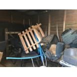 The residual contents of shed, being five bar gate, chairs, cupboard, step ladder, wooden gate,