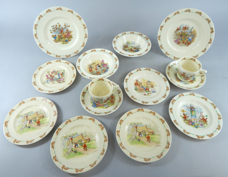 A collection of Royal Doulton Bunnykins china, after the original by Barbara Vernon, to include