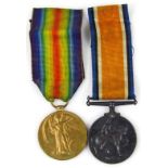 A WWI medal duo, comprising Campaign medal and Victory medal, each with ribbons and similarly