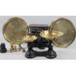 Various bygones, collectables etc., comprising a modern table scale with (removable) brass pan, 28cm