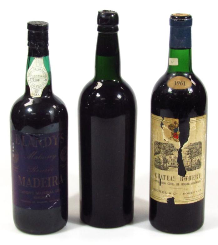 Various bottles of port, comprising Blandy's Madeira, unlabelled Vintage Dow and a bottle of Chateau