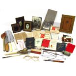 Various bygones, collectables etc., ivory handled scribe, miniature photograph frames, other