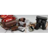 Various bygones, etc., a pair of Prinz 8x40 binoculars in black leather style case, 19cm high, other