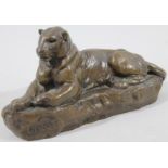 After Barye (1796-1875). Recumbent panther, bronze, foundry mark for F. Barbedienne Paris, 20cm