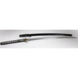 A 20thC Japanese samurai sword and black lacquer scabbard, with turned material hanger and pierced