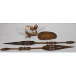 Various African hardwood tribal and other items, to include a David Israel marquetry tray, 44cm