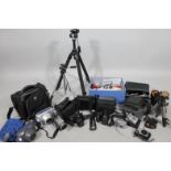 Various cameras, equipment, cases, Arena tripod, (when closed) 72cm high, other cases, etc. (a