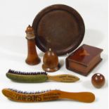 Various collectables, treen, burr wood, etc., darning implements, 9cm high, Dean Brothers