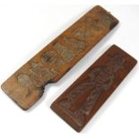 A speculaas plank double sided biscuit mould, in carved walnut set with various figures, 48cm