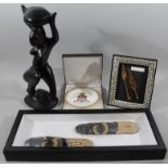 Various tribal African and other wares, to include a heavily carved figure of a nude lady holding