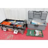 A modern Black & Decker tool chest, containing a quantity of various bits, mould grips, scissors,