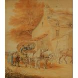 19thC British School. Horse and carriage, watercolour, 35cm x 29cm