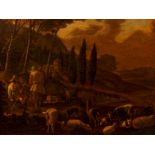 18thC Continental School. Goat herders with goats in landscape, oil on canvas, 54cm x 67cm