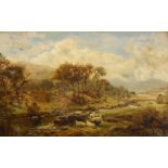 Alfred Augustus Glendening (1861-1907). River landscape with sheep, oil on canvas, signed, 40.5cm