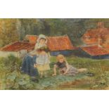 Alice Squire (19th/20thC). Children playing, watercolour, initialled and dated (18)76, 15cm x 20cm