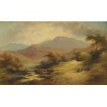 Horace Hammond J Barclay (19thC). Figures in a landscape before cottage and mountain, oil on canvas,