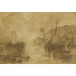 George Sheffield (1839-1892). River landscape with sailing vessels, charcoal/pastel, signed and