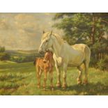 John Wright Barker (1864-1941). Mare and foal, oil on canvas, signed, 61cm x 76cm