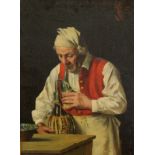 L Suteri (19thC). The Wine Seller, oil on canvas, signed and dated 1885, 30.5cm x 20.5cm