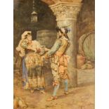 Arturo Orselli (19thC). Cavalier with serving wench, watercolour, signed, 59.5cm x 43.5cm