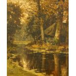 Kees Terlouw (1890-1948). Woodland cottage in river landscape, oil on canvas, signed, 58.5cm x 48cm