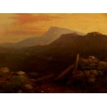 19thC British School. Mountain landscape, oil on canvas, 40cm x 52.5cm