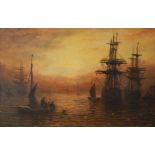 William Adolphus Knell (1805-1875). Masted ships in harbour scene, oil on board, signed, 14cm x