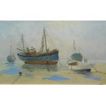 Hugh E Ridge (?-1976). Fishing boats, oil on canvas, signed, 34cm x 44cm (M)
