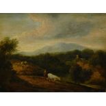 19thC British School. Farmer and cattle in landscape, oil on canvas, 30cm x 35cm (M)