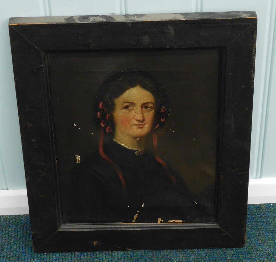 19thC British School. Head and shoulders portrait of a lady, oil on canvas, 29cm x 23cm (M) - Image 2 of 3