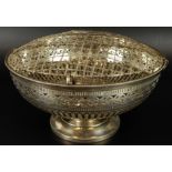 A George V Mappin & Webb silver rose bowl, of circular form, with pierced decoration, on stepped and