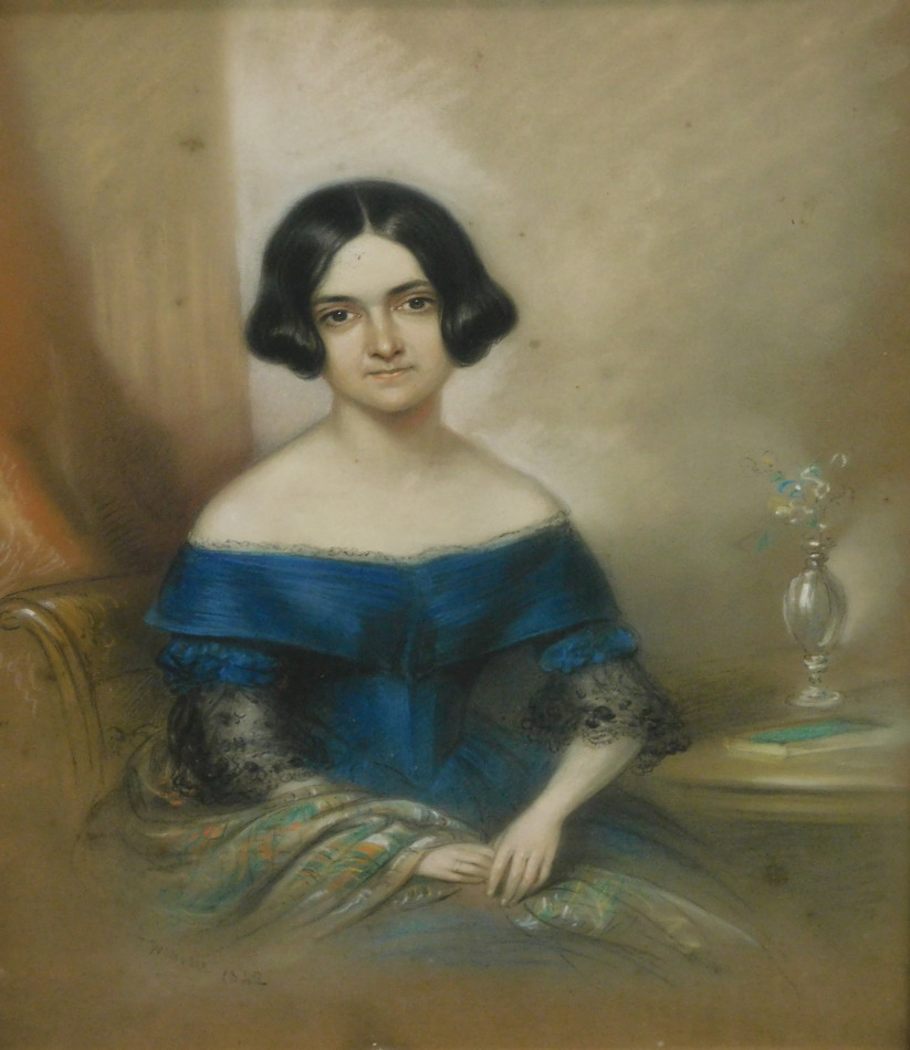 19thC British School. Portrait of a lady, pastel, indistinctly signed and dated, 35.5cm x 26.5cm (