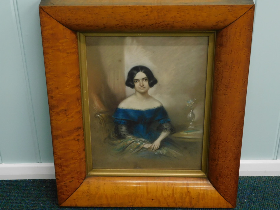 19thC British School. Portrait of a lady, pastel, indistinctly signed and dated, 35.5cm x 26.5cm ( - Image 2 of 4